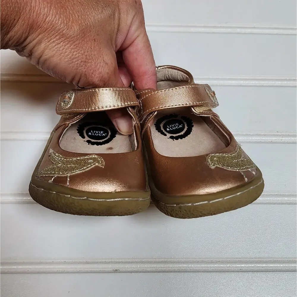 Live & Luca Girls Pio Pio Leather Mary Jane Shoes Size 4 Toddler Rose Gold